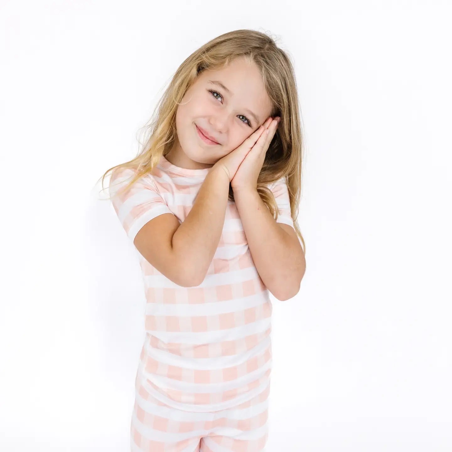 Pink Gingham Two-Piece Bamboo Short Sleeve Pajama Kids Pants Set
