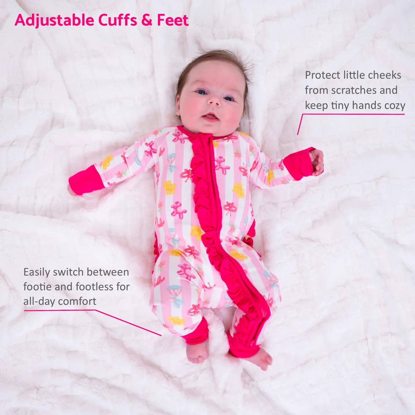 Bamboo Baby Convertible Zipper Pajama Pink Balloon Animal